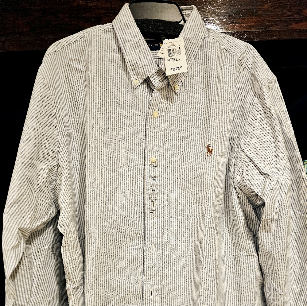 Ralph Lauren PoloMen's Big & Tall NWT Blue Pinstripe Oxford Shirt XXL 2XL w Tags
